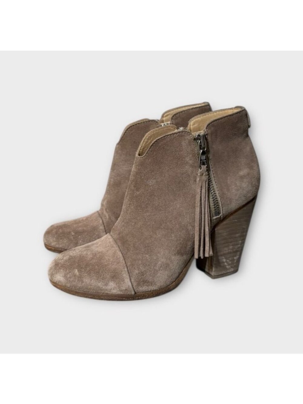 RAG & BONE MARGOT Boots 35 5 Suede Tan Taupe Fringe Double Zipper Ankle Boho